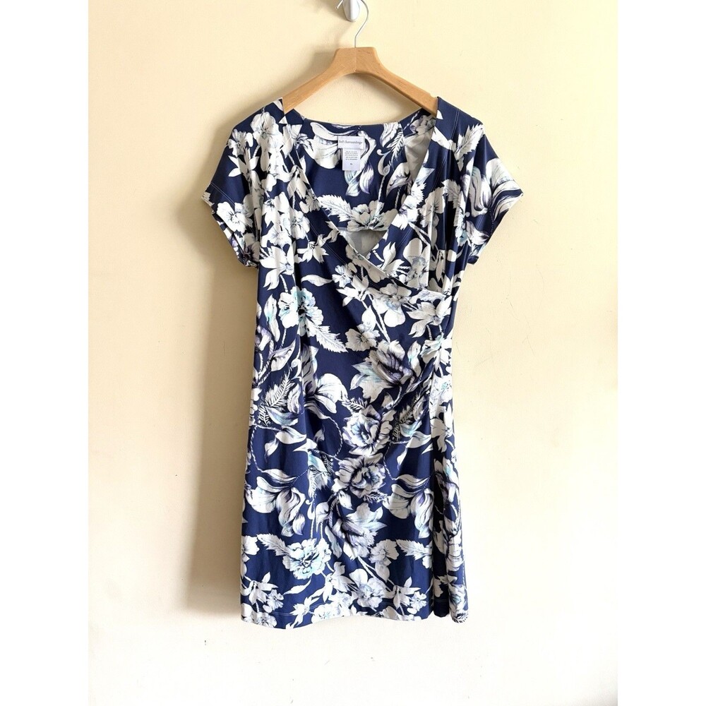 Soft Surroundings Floral Faux Wrap Dress‎ Sz XL Purple Blue White Cottagecore